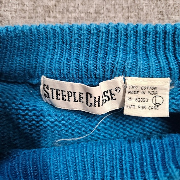 Vintage‎ Steeplechase 100% Cotton Knit Sweater Blue Pullover Crewneck - Picture 6 of 7